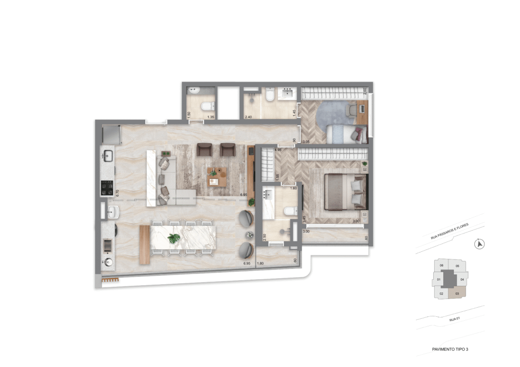 Planta Opção 94 m² l 2 Suítes